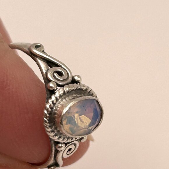 Sterling Silver 925 Rainbow Stone Ring Size 5.5 Artisan Scroll Design - Picture 2 of 13